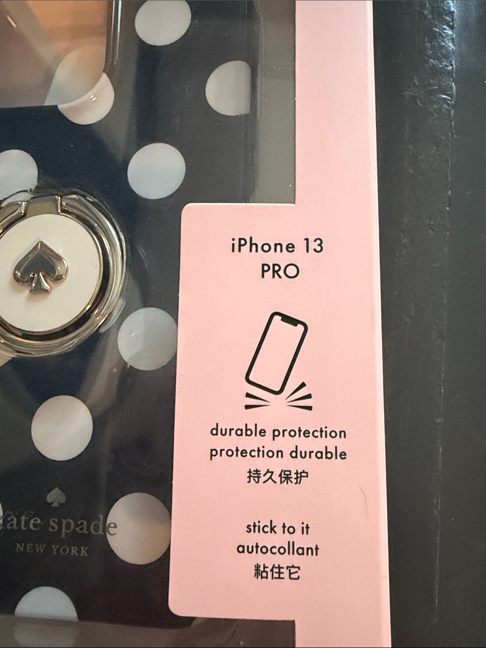 kate spade Black and White Polka Dot iPhone 13 Pro Case with Ring Stand - Picture 4 of 4